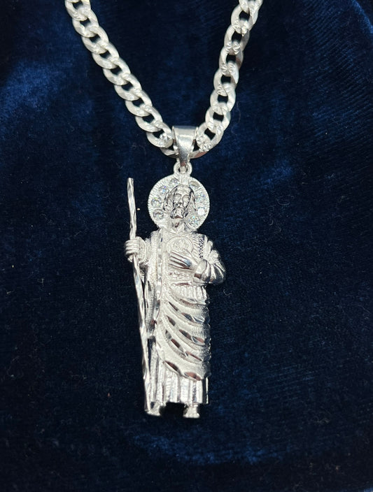 Diamond cut Medium San Judas .925 Real Silver