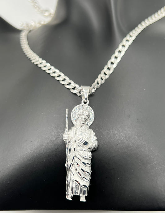 Diamond cut Medium San Judas .925 Real Silver