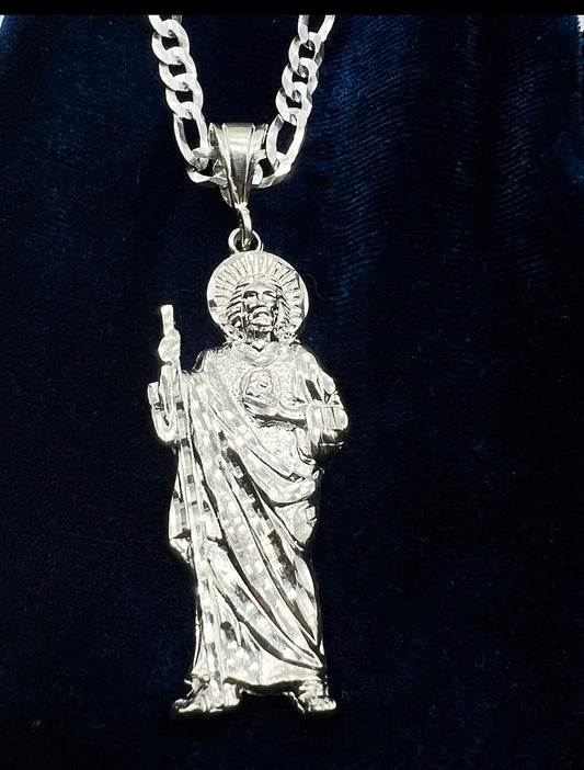 Diamond Cut San Judas Plain Jane .925 Real Silver