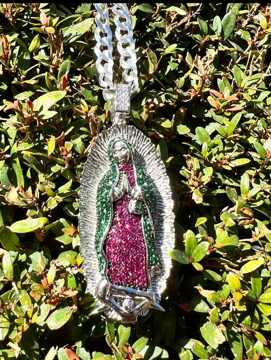 Emerald Green And Ruby Virgencita .925 Real Silver