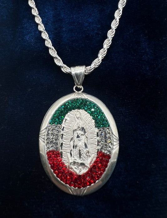 Mex Flag Virgencita Medalla .925 Real Silver