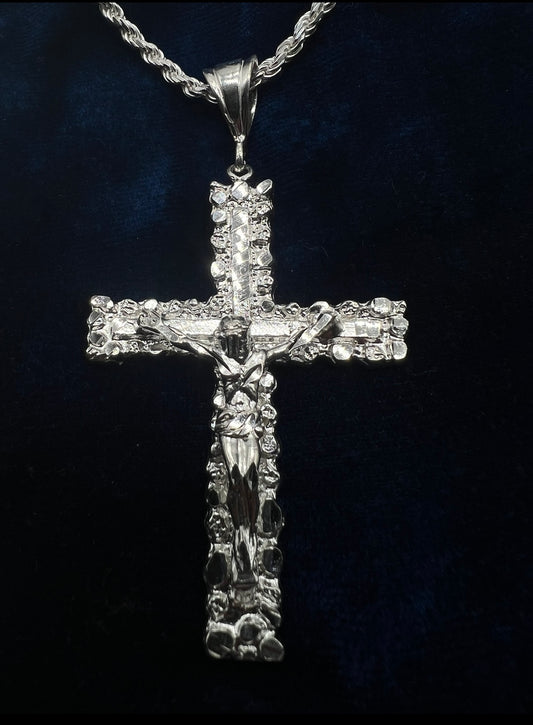 Nugget Cross w Jesus, .925 Real Silver