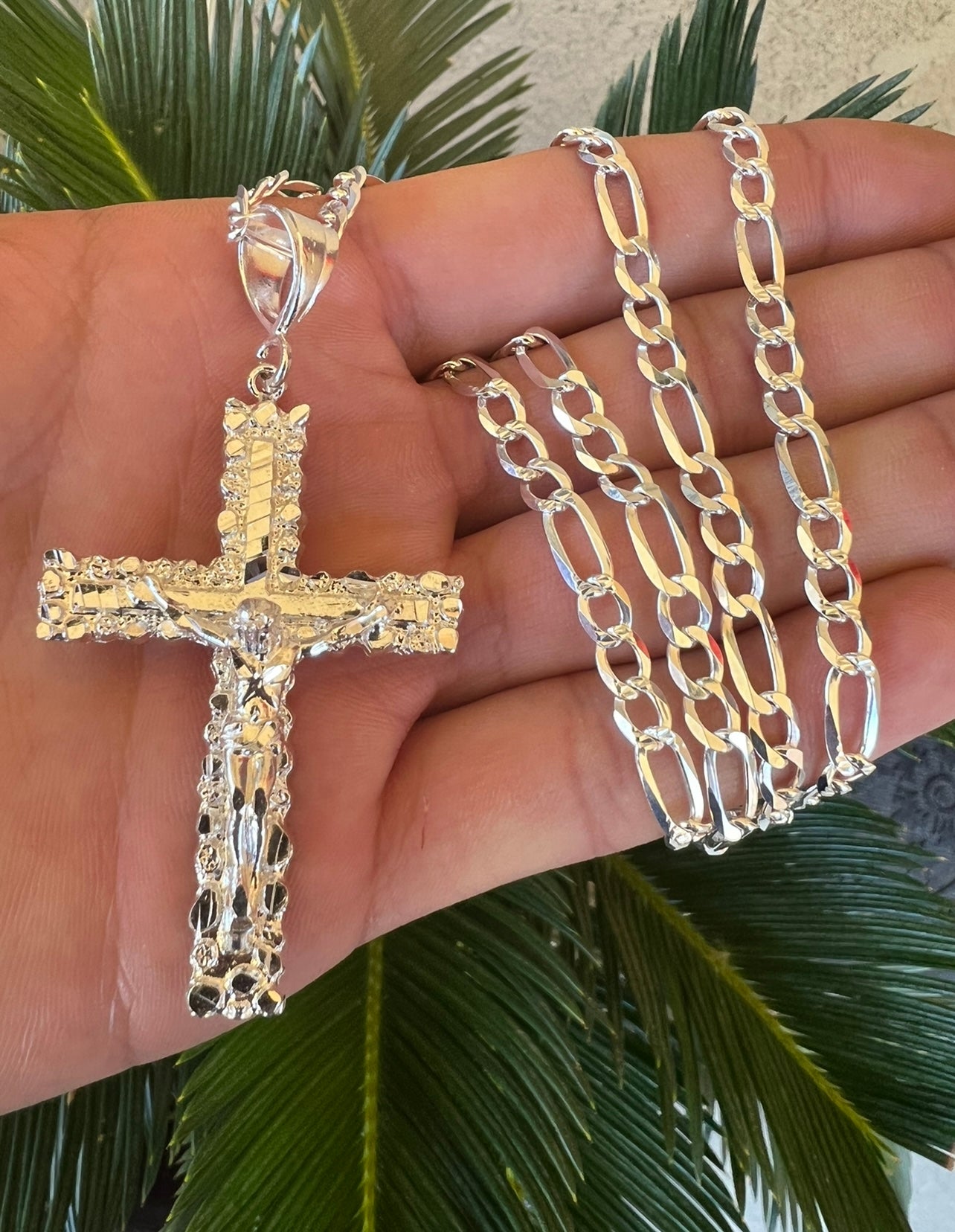 Nugget Cross w Jesus, .925 Real Silver