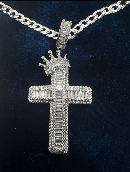 Baguette Crown Cross, .925 Real Silver