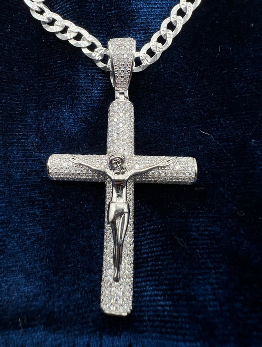 Standard Flooded Jesus Cross, .925 Real Silver