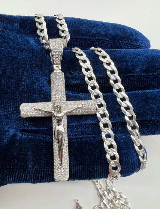 Standard Flooded Jesus Cross, .925 Real Silver