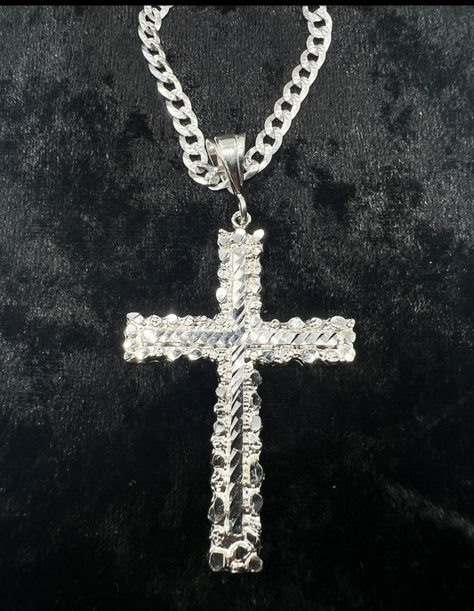Nugget Cross Diamond Cut, .925 Real Silver