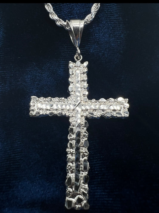 Nugget Cross Diamond Cut, .925 Real Silver