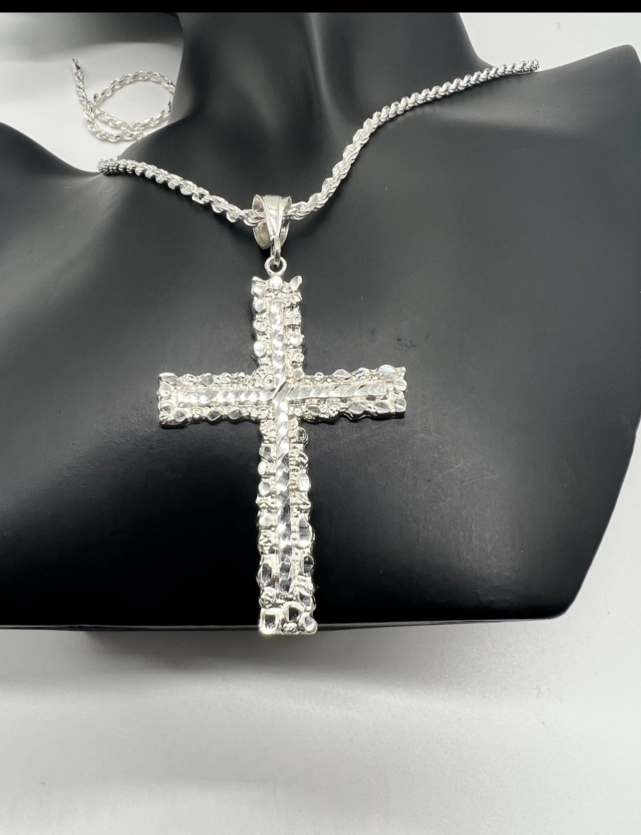 Nugget Cross Diamond Cut, .925 Real Silver