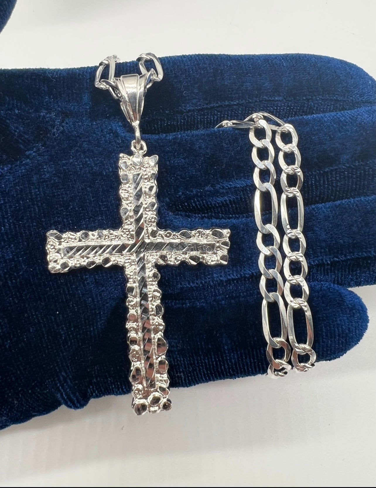 Nugget Cross Diamond Cut, .925 Real Silver