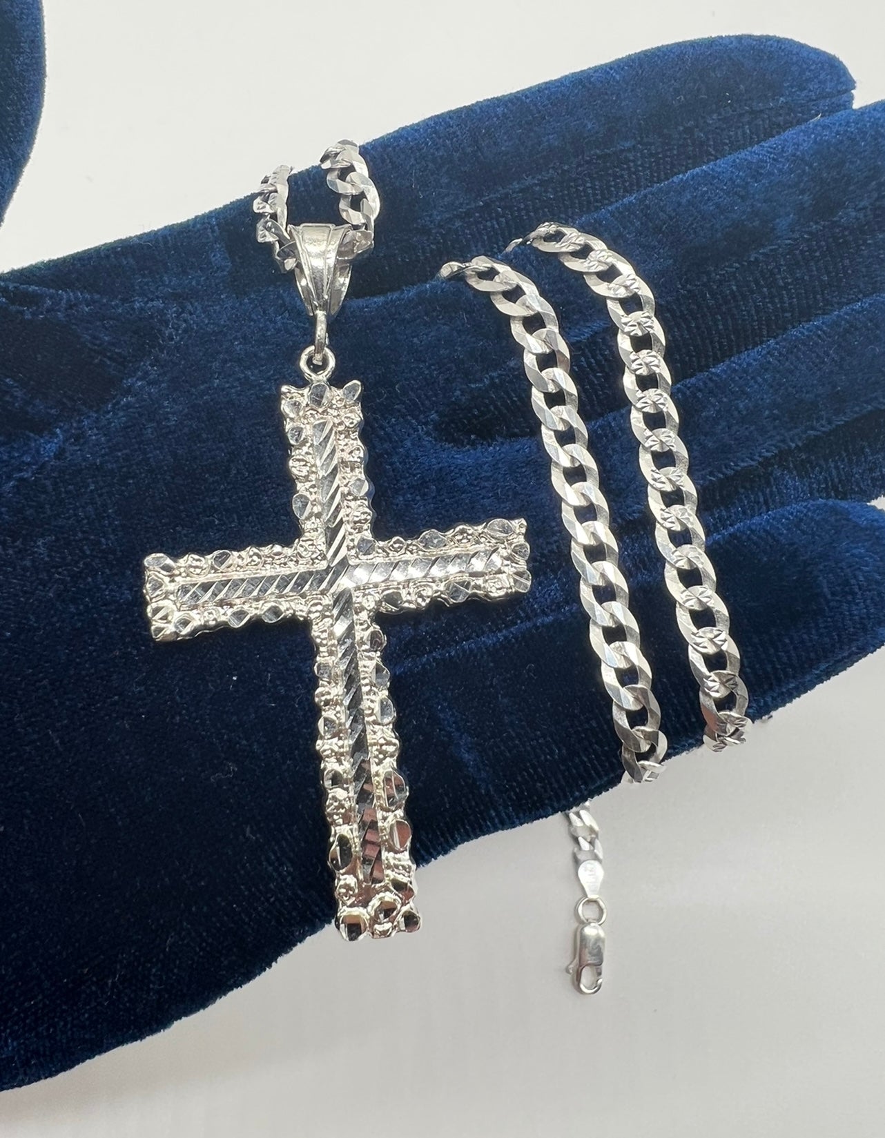 Nugget Cross Diamond Cut, .925 Real Silver