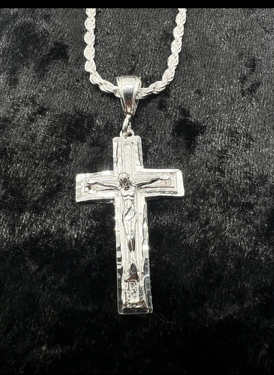 Classic Diamond Cut Jesus Cross, .925 Real Silver