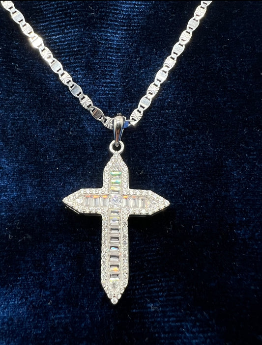 Mini Baguette Cross, .925 Real Silver