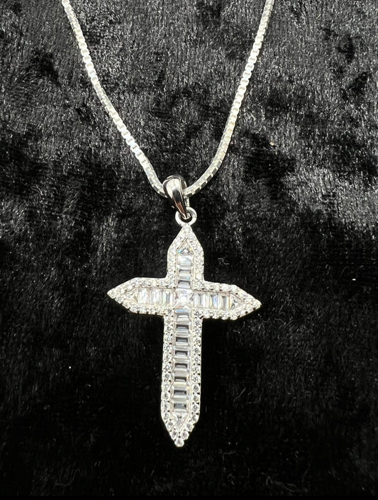 Mini Baguette Cross, .925 Real Silver