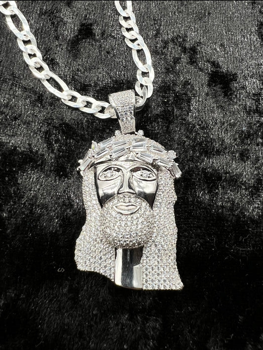 Emerald Crown Jesus Piece, .925 Real Silver