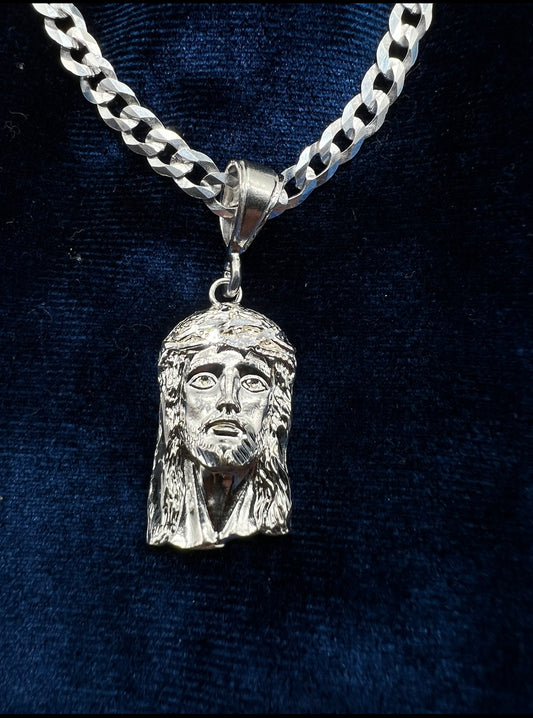 Small Jesus Piece Face .925 Real Silver