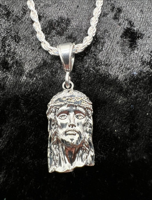 Small Jesus Piece Face .925 Real Silver