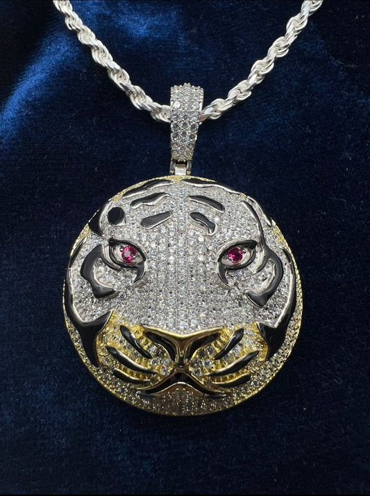 Ruby Eye Tiger Custom Enamel, .925 Real Italy Silver