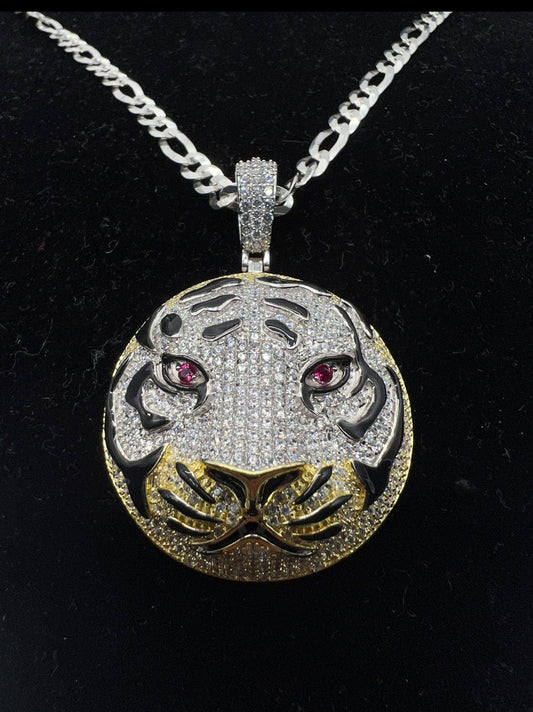 Ruby Eye Tiger Custom Enamel, .925 Real Italy Silver