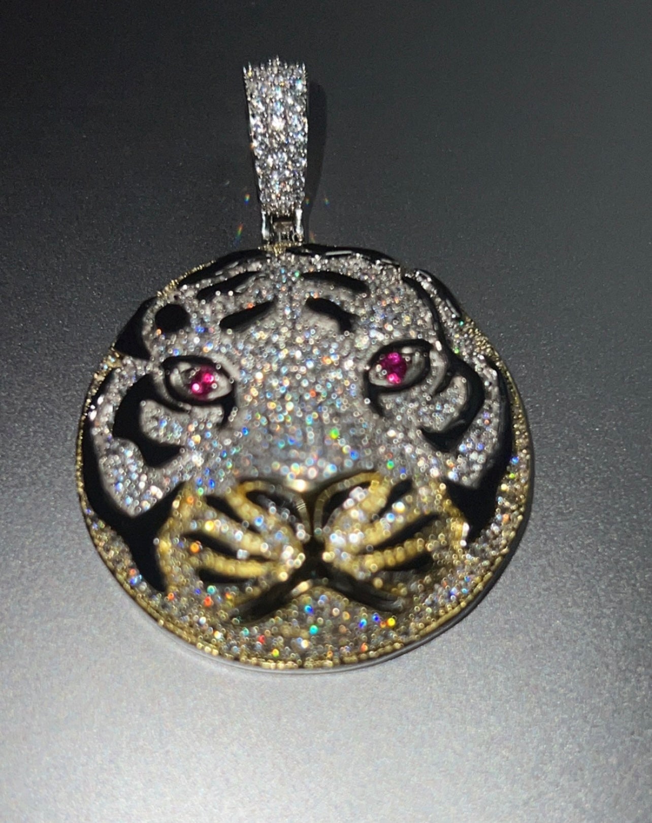 Ruby Eye Tiger Custom Enamel, .925 Real Italy Silver