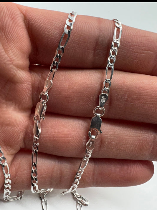 3mm Figaro Chains, .925 Real Silver