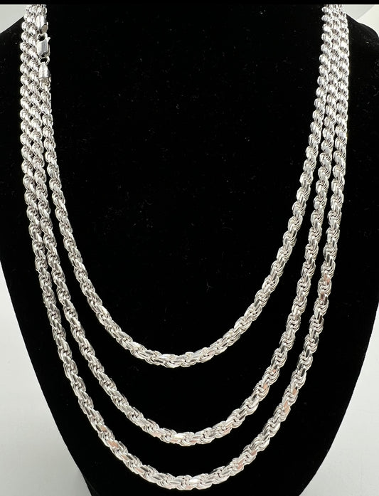 5mm Rope Chains, .925 Real Silver