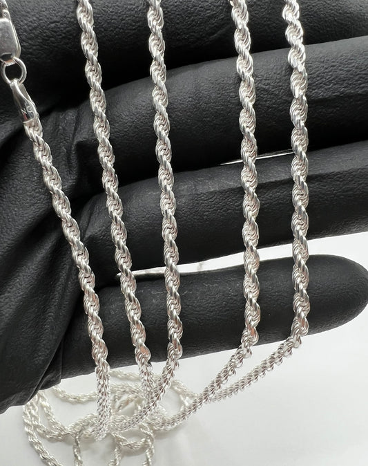 3mm Rope Chains, .925 Real Silver