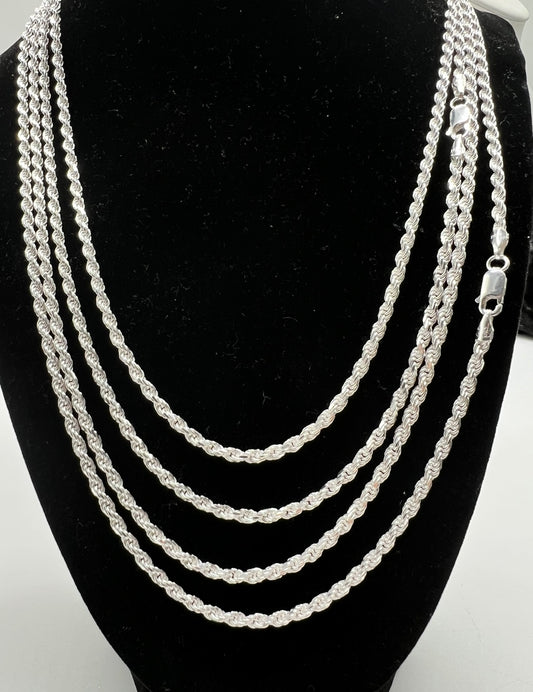 3mm Rope Chains, .925 Real Silver