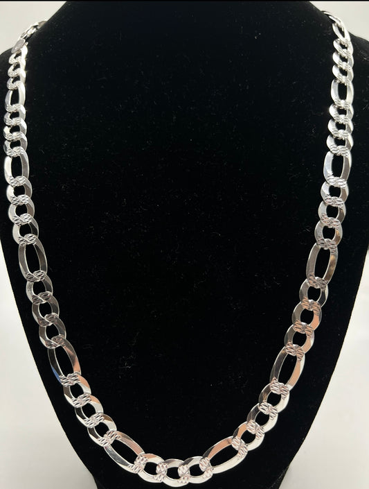 8.5mm Diamond Cut Figaro, .925 Real Silver