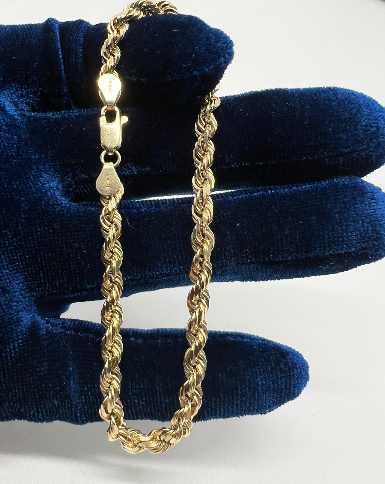 5mm Rope Bracelet, 14k Real Gold