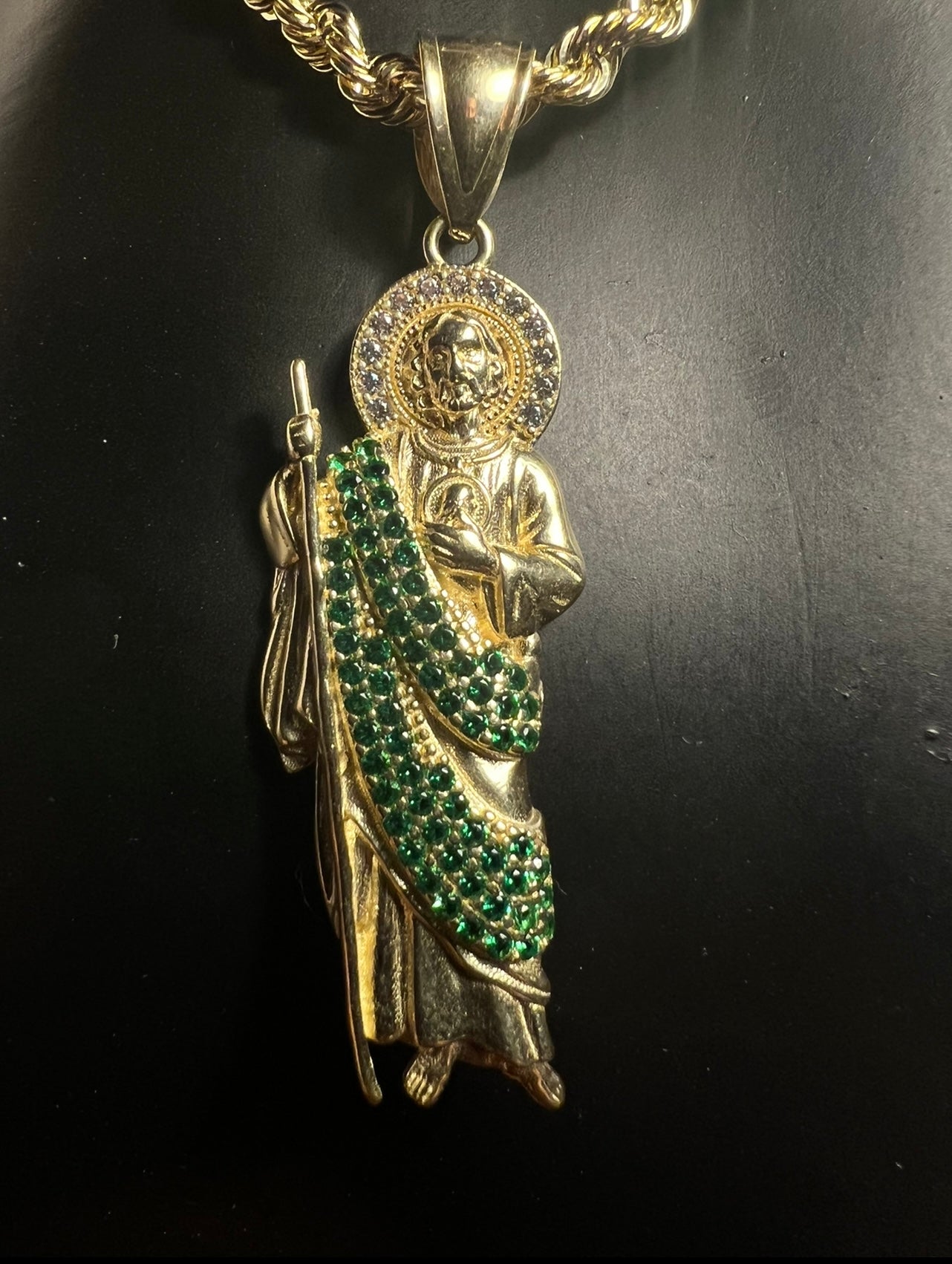 14k Real Gold San Judas With Green Robe - Main Image