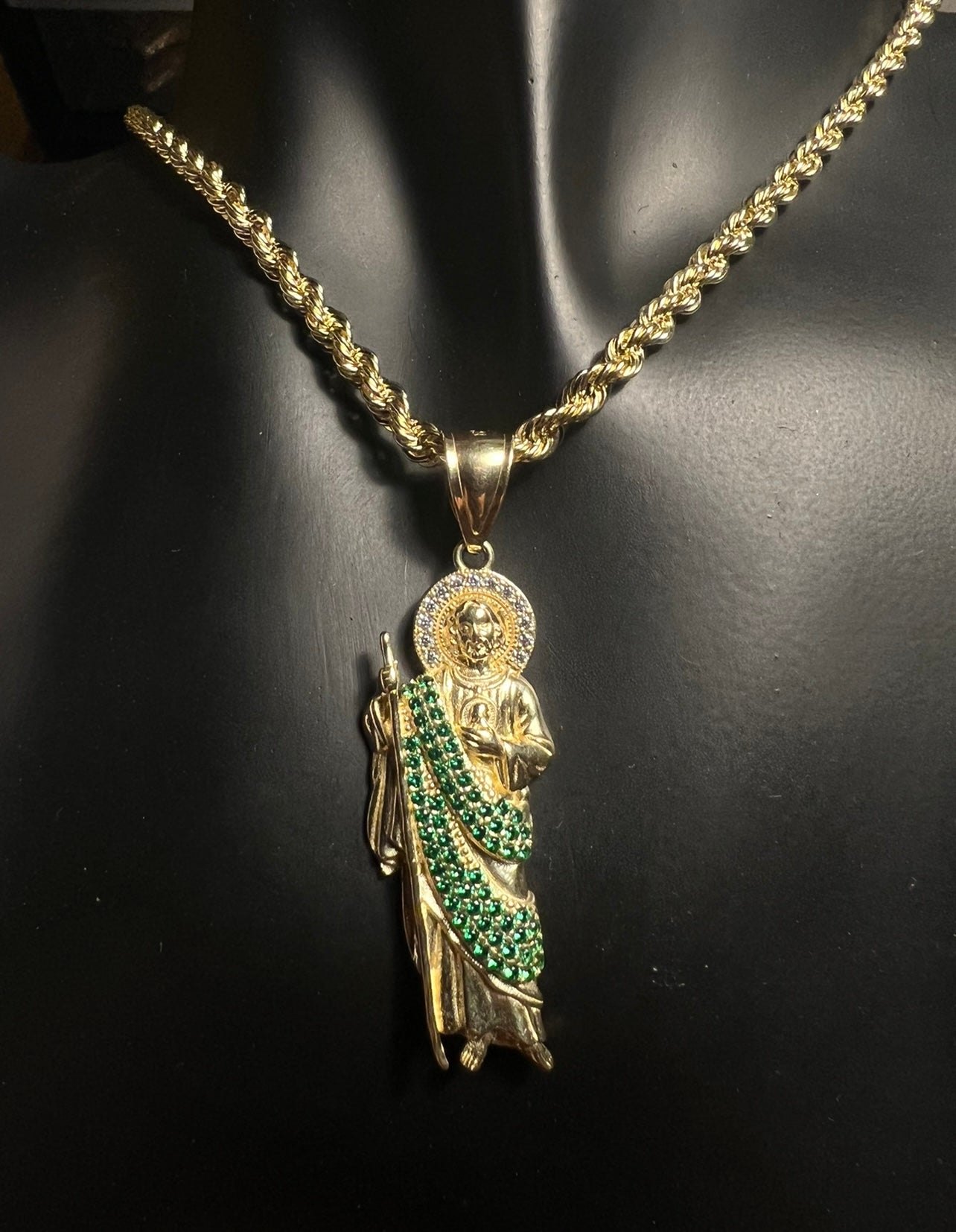 14k Real Gold San Judas With Green Robe