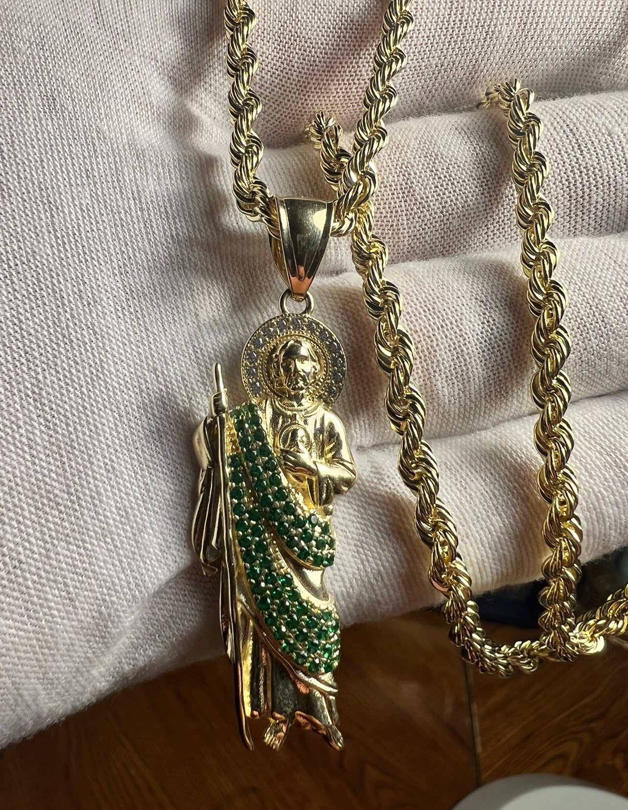 HOT 10k Gold Gold San Judas Necklace Gold Rope San Judas