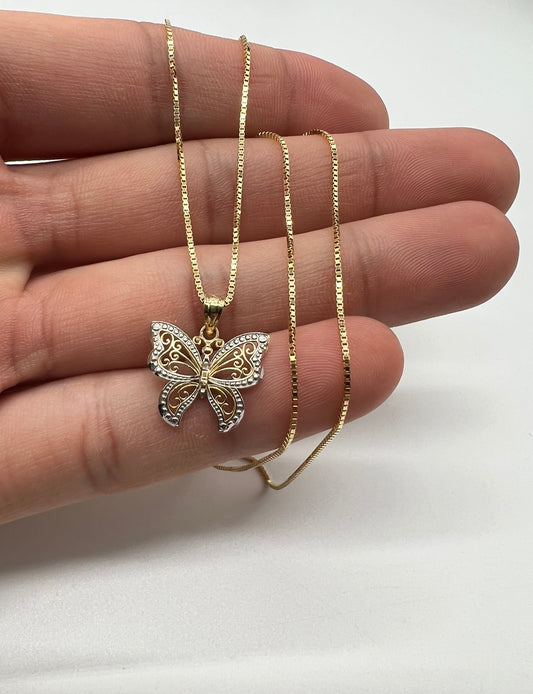 Two Tone Small Butterfly, 14k Real Gold