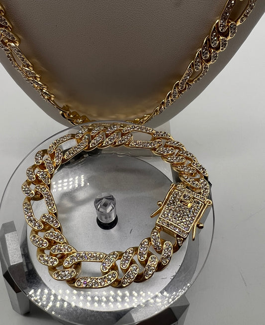 Figaro Iced out Set High Quality Gold Plated