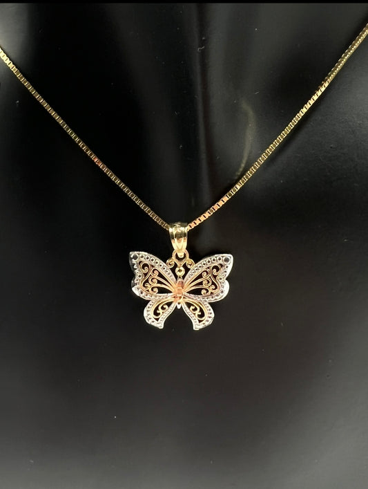 Two Tone Small Butterfly, 14k Real Gold