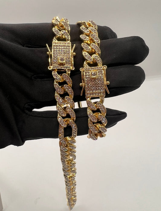 Figaro Iced out Set High Quality Gold Plated