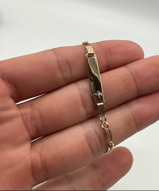 Baby ID Bracelet w small Cross, 14k Real Gold