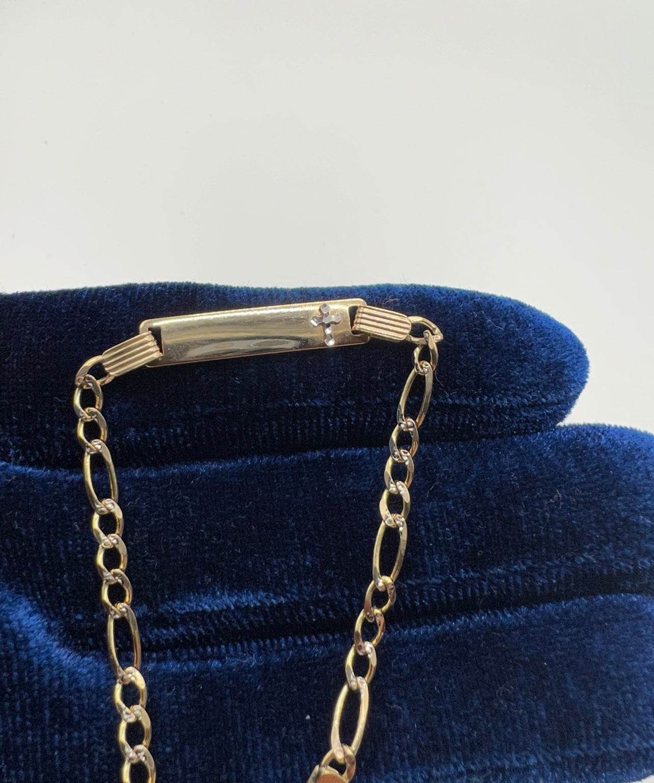 Baby ID Bracelet w small Cross, 14k Real Gold