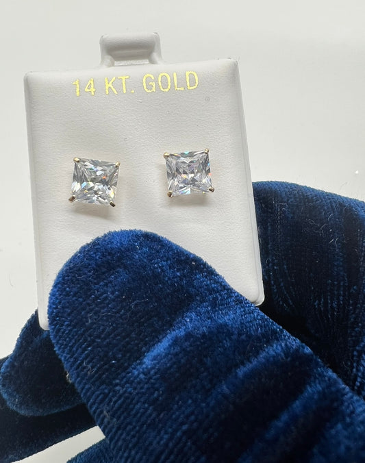 14k Real Gold 7mm Square Earring studs