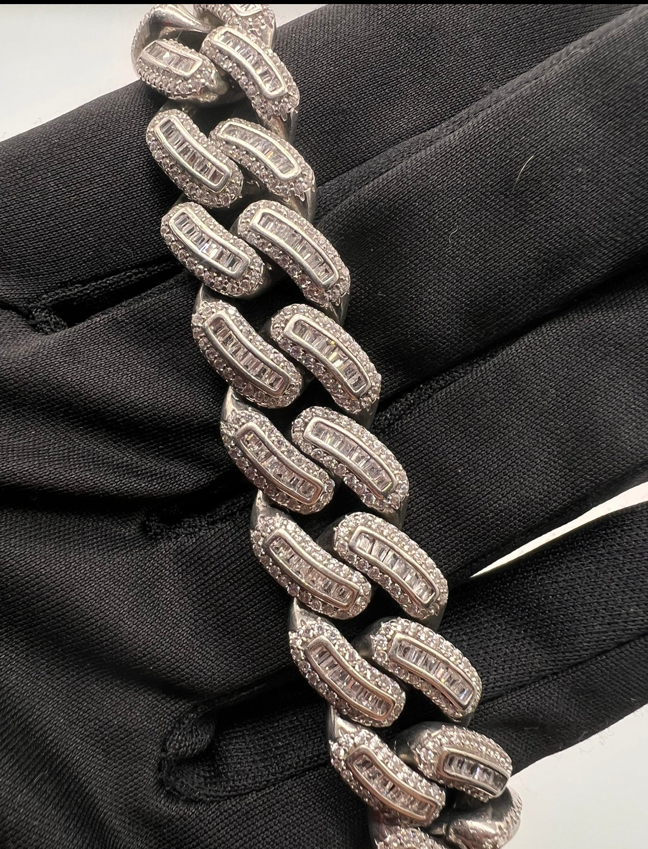 13mm Baguette Cuban Real Silver Bracelet🔥