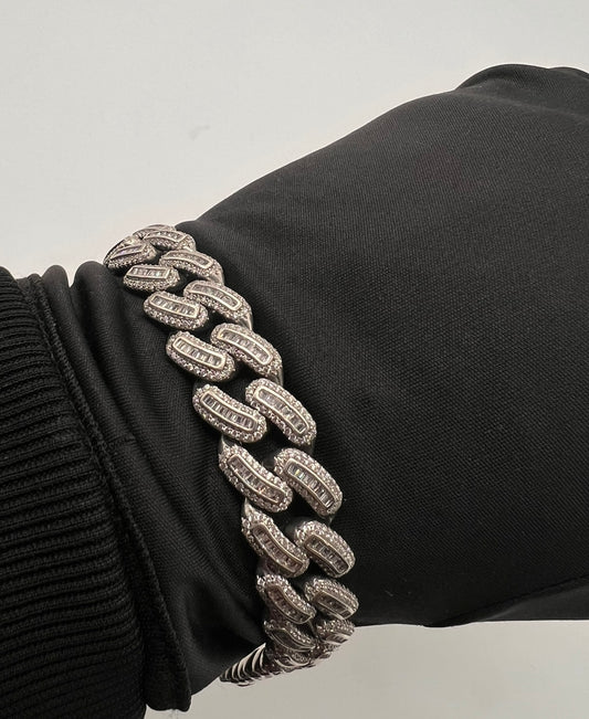 13mm Baguette Cuban Real Silver Bracelet🔥