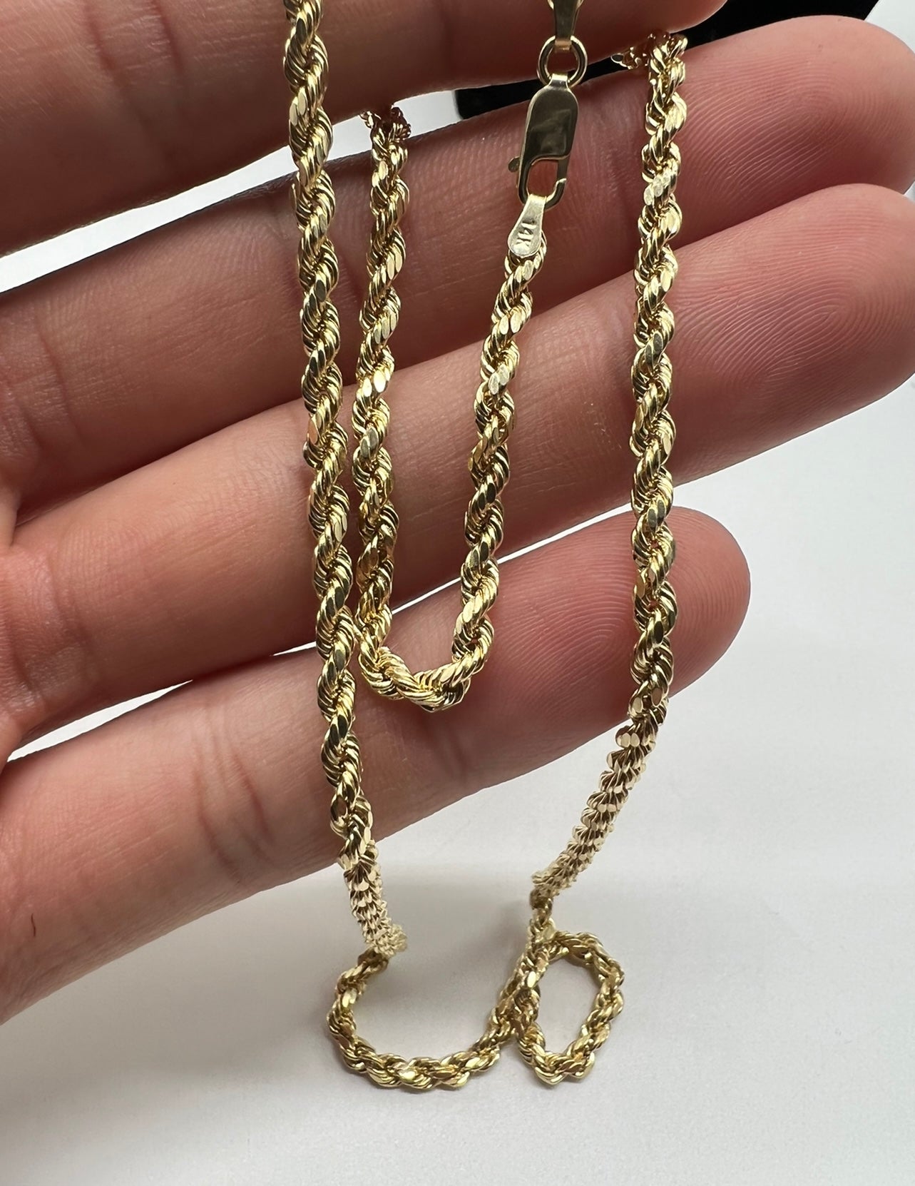 3mm 20inch Rope Chain, 14k Real Gold