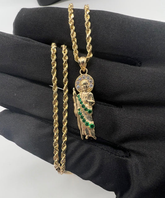 Mini SAN JUDAS 14k Real Gold Green robe