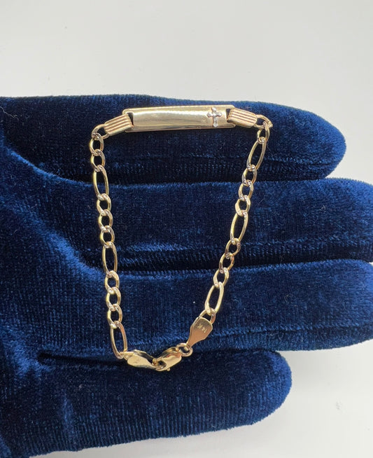 Baby ID Bracelet w small Cross, 14k Real Gold