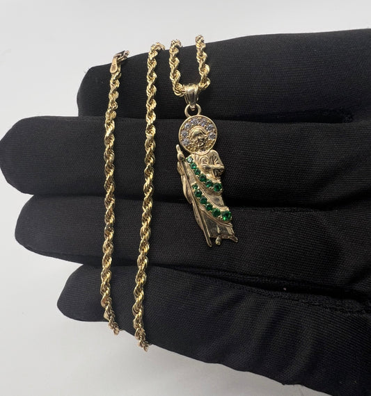 Mini SAN JUDAS 14k Real Gold Green robe