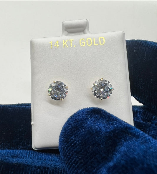 14k Real Gold 8mm Solitaire Earring Studs