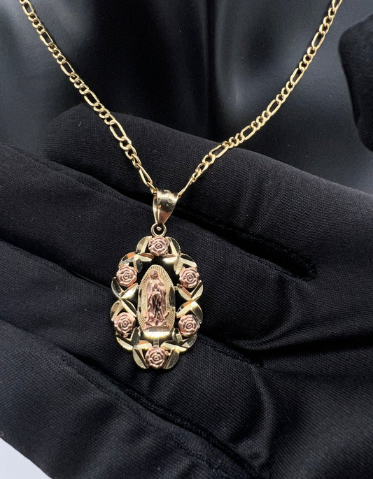 Flower Virgencita Medalla 14k Real Gold